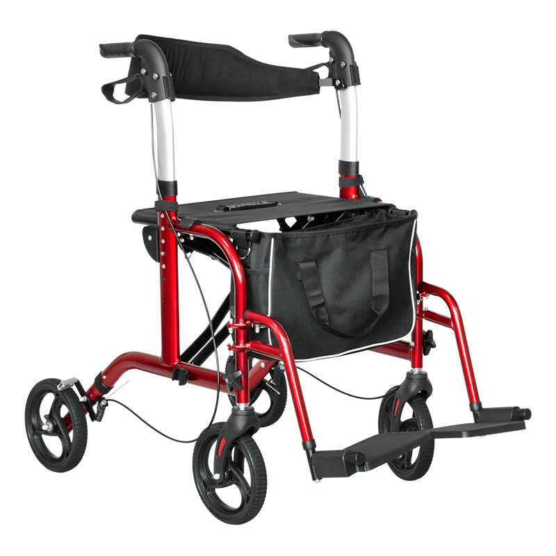  2 in 1 Rollator Walker & Transport Chair for Seniors, Folding Rolling Walker Wheelchair Combo & Footrests, Lightweight Aluminum Mobility Walker with  Adjustable Handle , All Terrain Wheels