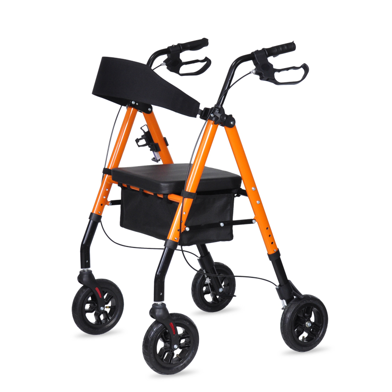 Foldable seniors rollator walker with seat  backrest and adjustable heigt